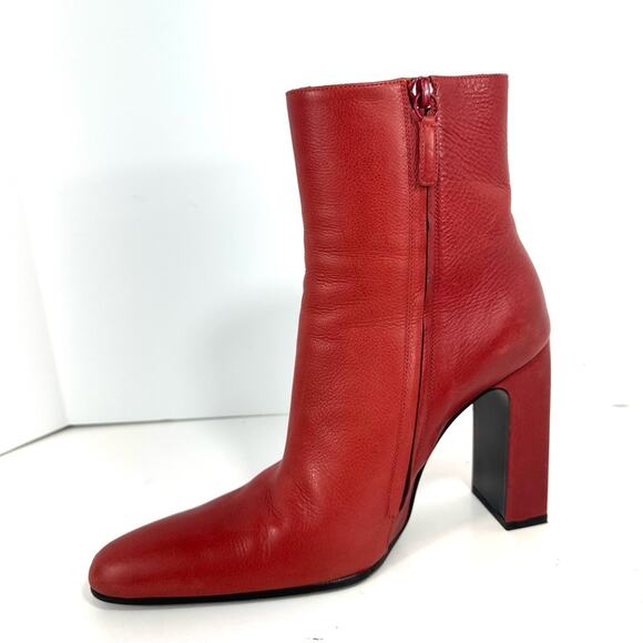 Balenciaga Red Leather Almond Pointy Toe Block Heel Ankle Boots EU 37 US 7 - Picture 11 of 15